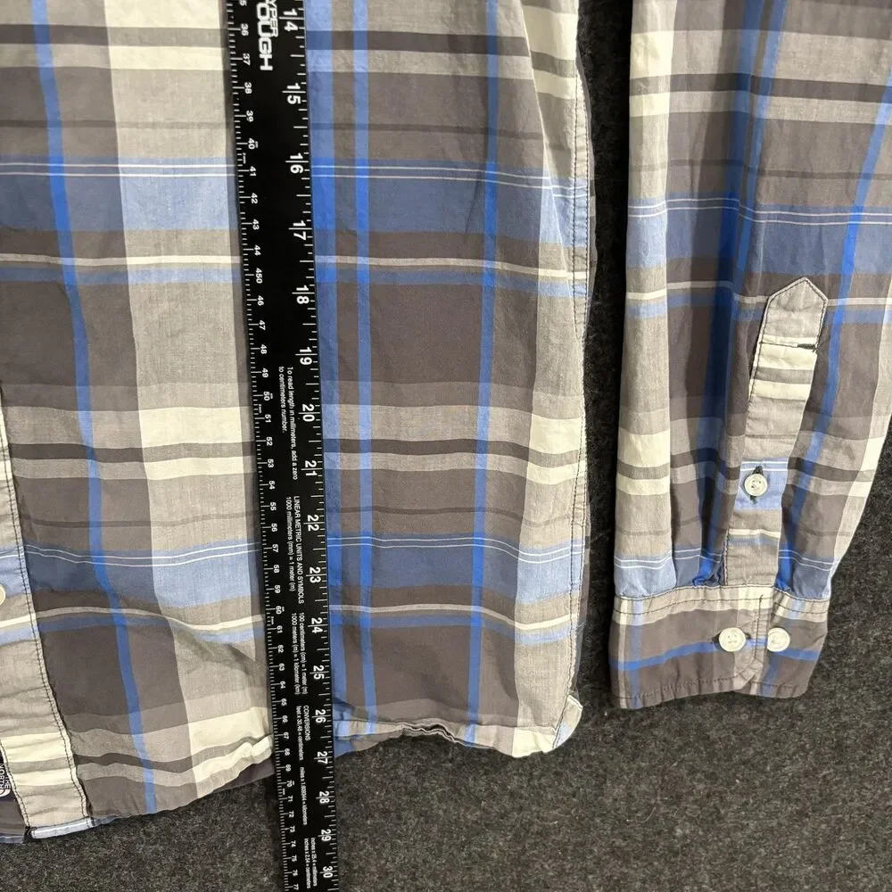 The North Face Shirt Men's Medium Blue Gray Plaid Cotton Casual Button Down